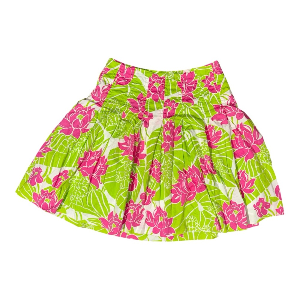 Lilly Pulitzer pleated skirt green pink lotus flower print 2 XS